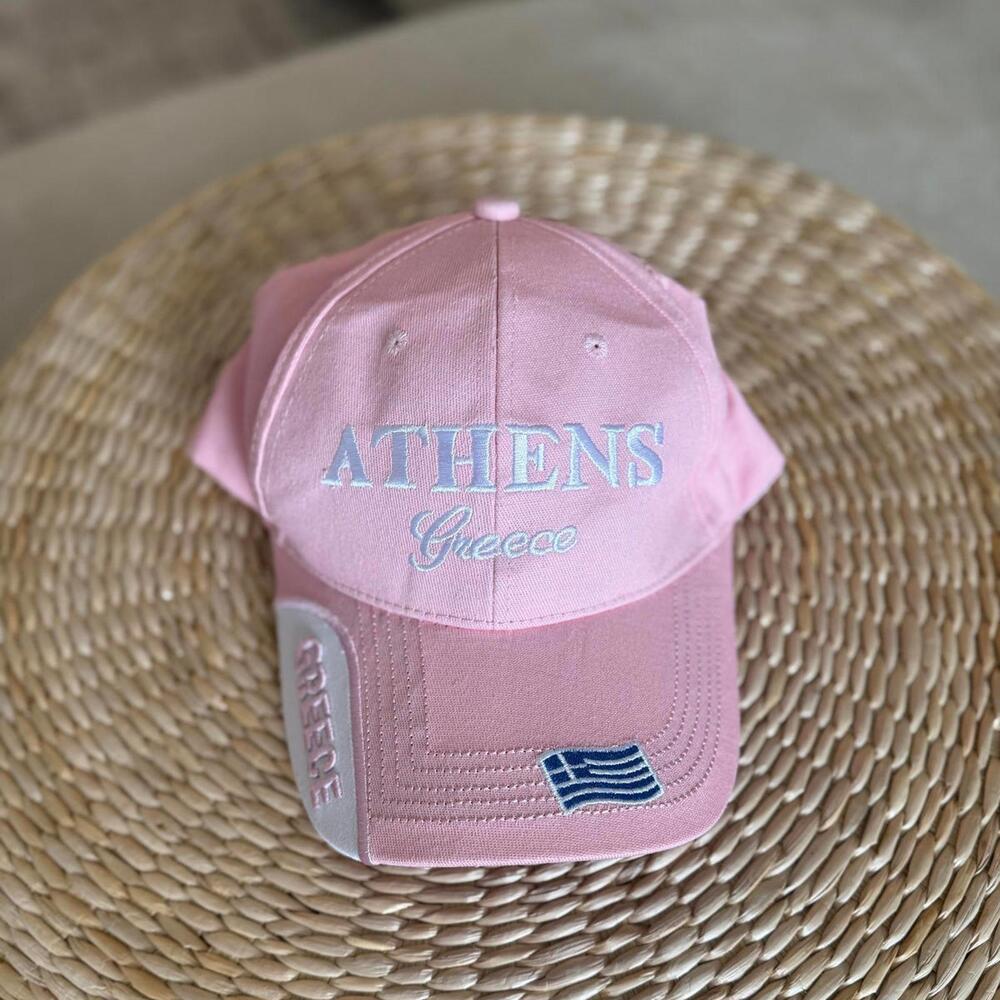 ATHENS GREECE Pink Greek Flag Souvenir Baseball Cap